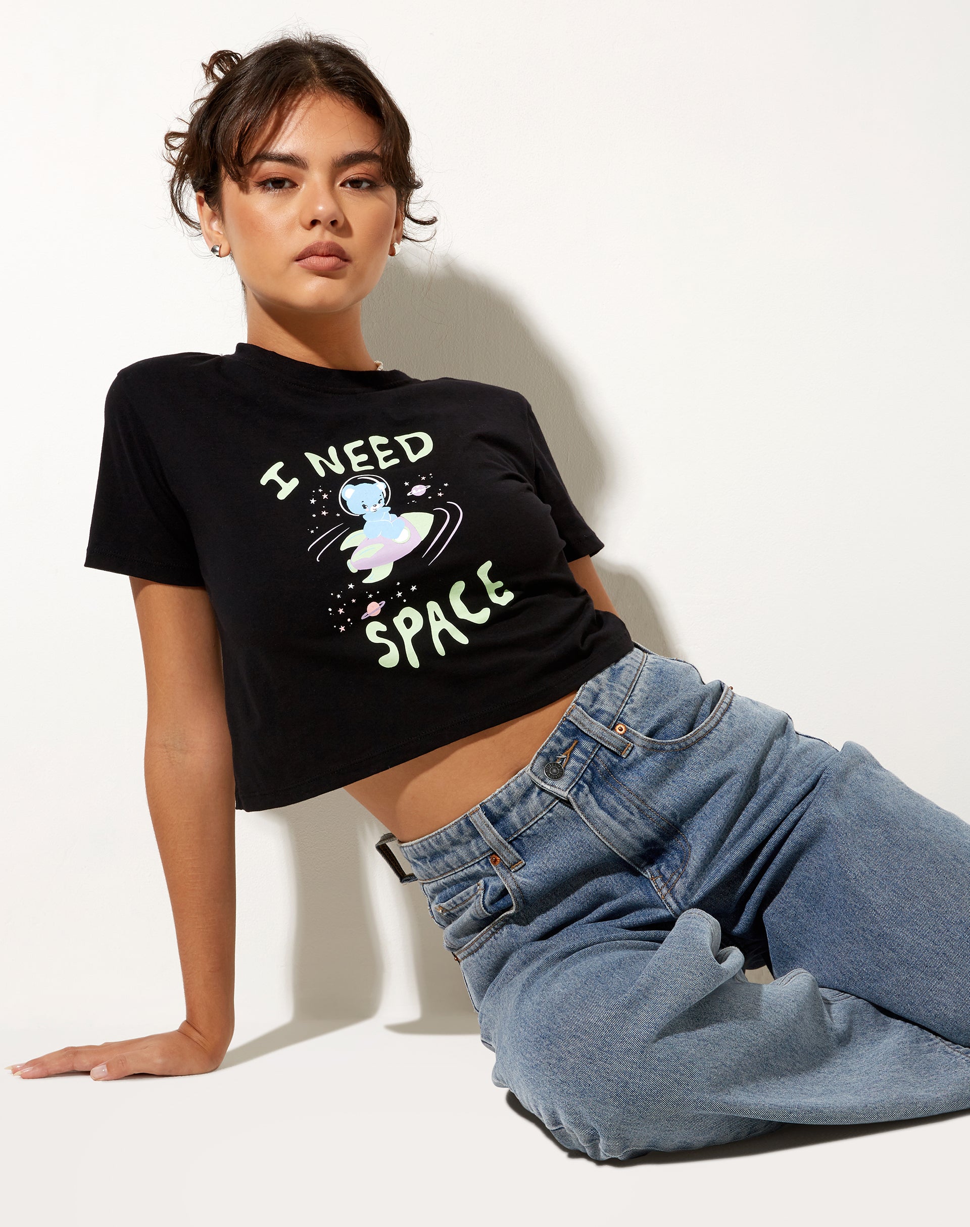 Afbeelding van Shrunk T-shirt in zwart Ik heb ruimte nodig