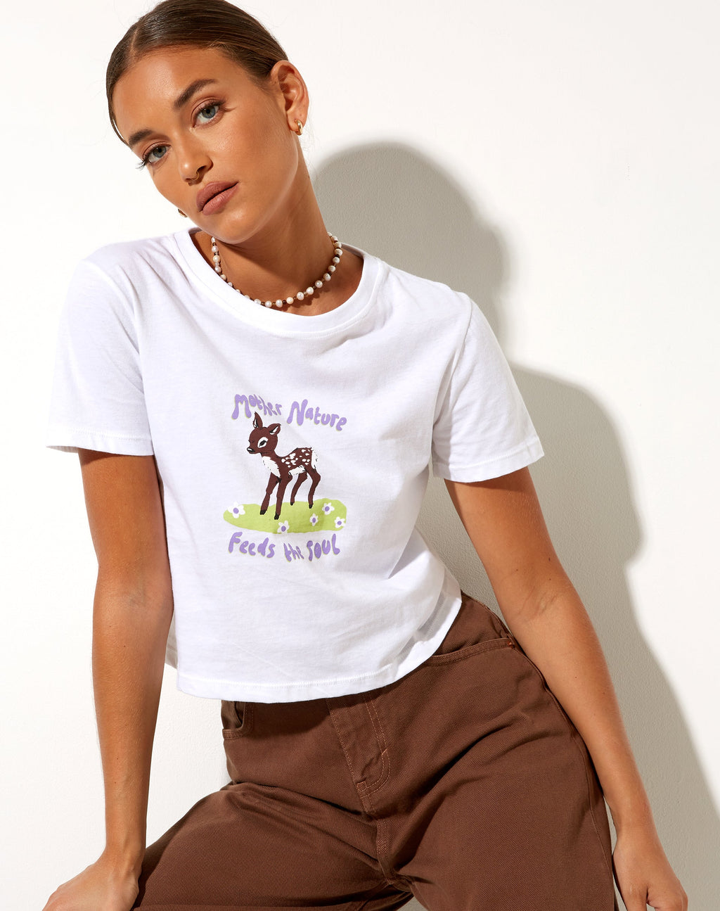 Shrunk T-shirt in Wit Moeder Natuur