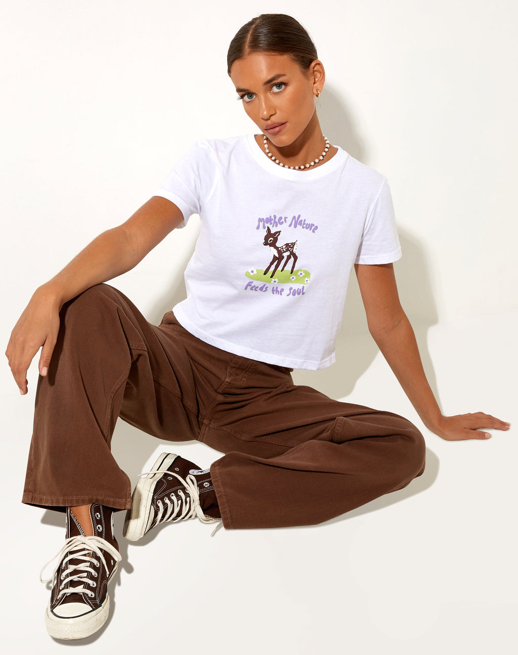 Shrunk T-shirt in Wit Moeder Natuur