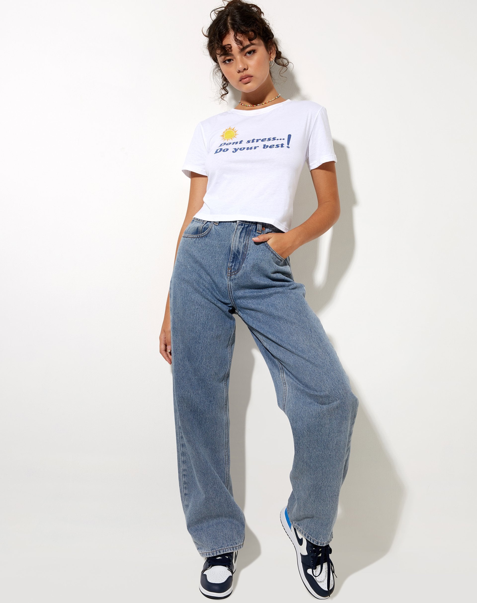 Afbeelding van Shrunk T-shirt in Wit Dont Stress Doe Je Best