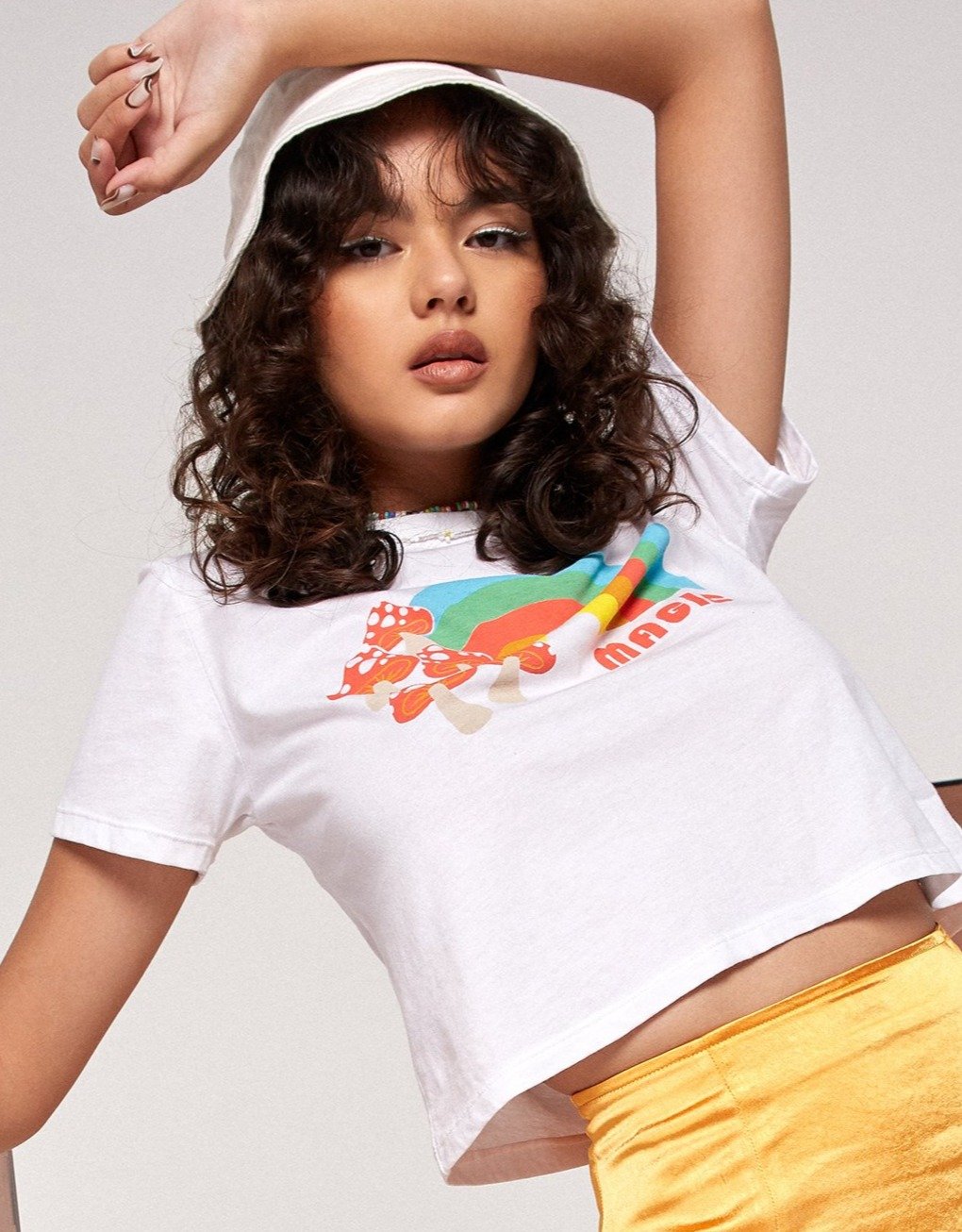 Shrunk T-shirt in White Magic Rainbow Mushroom