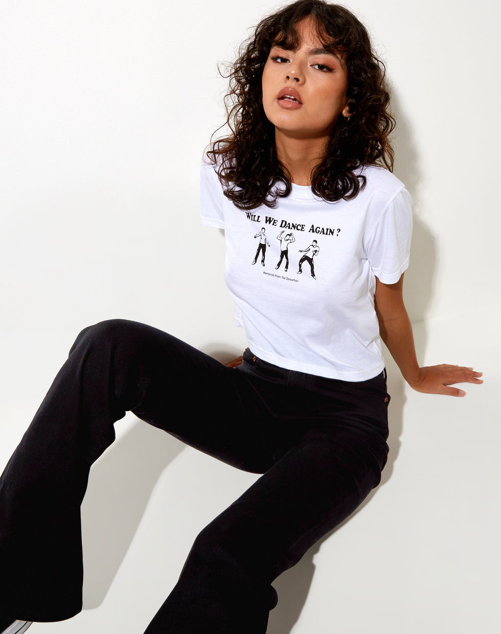 Shrunk T-shirt in wit Will We Dance Again
