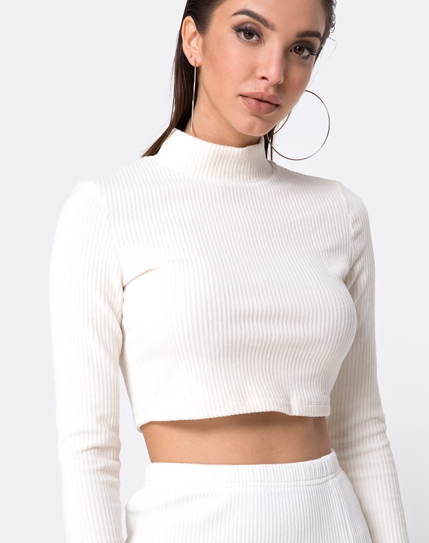 Shureen Gewatteerde Top in Fluwelen Rib Wit