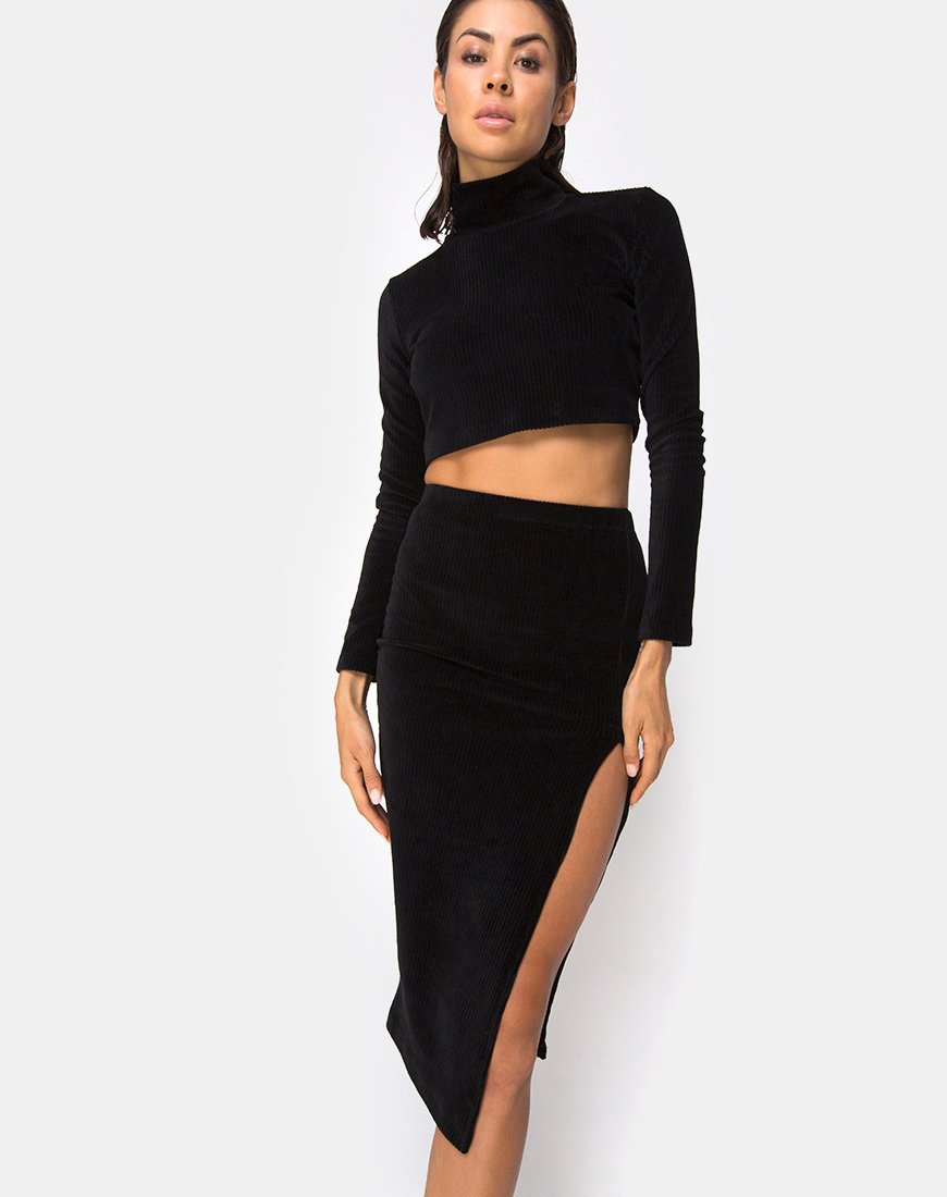 Shureen Gewatteerde Top in Rib Zwart
