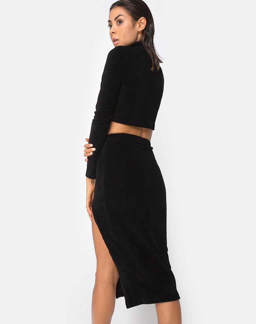 Shureen Gewatteerde Top in Rib Zwart