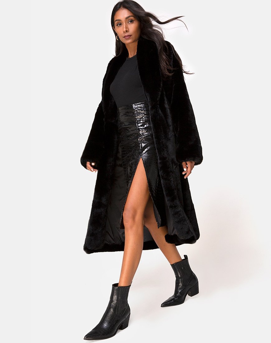 Afbeelding van Sika Midi rok in PU Croco zwart