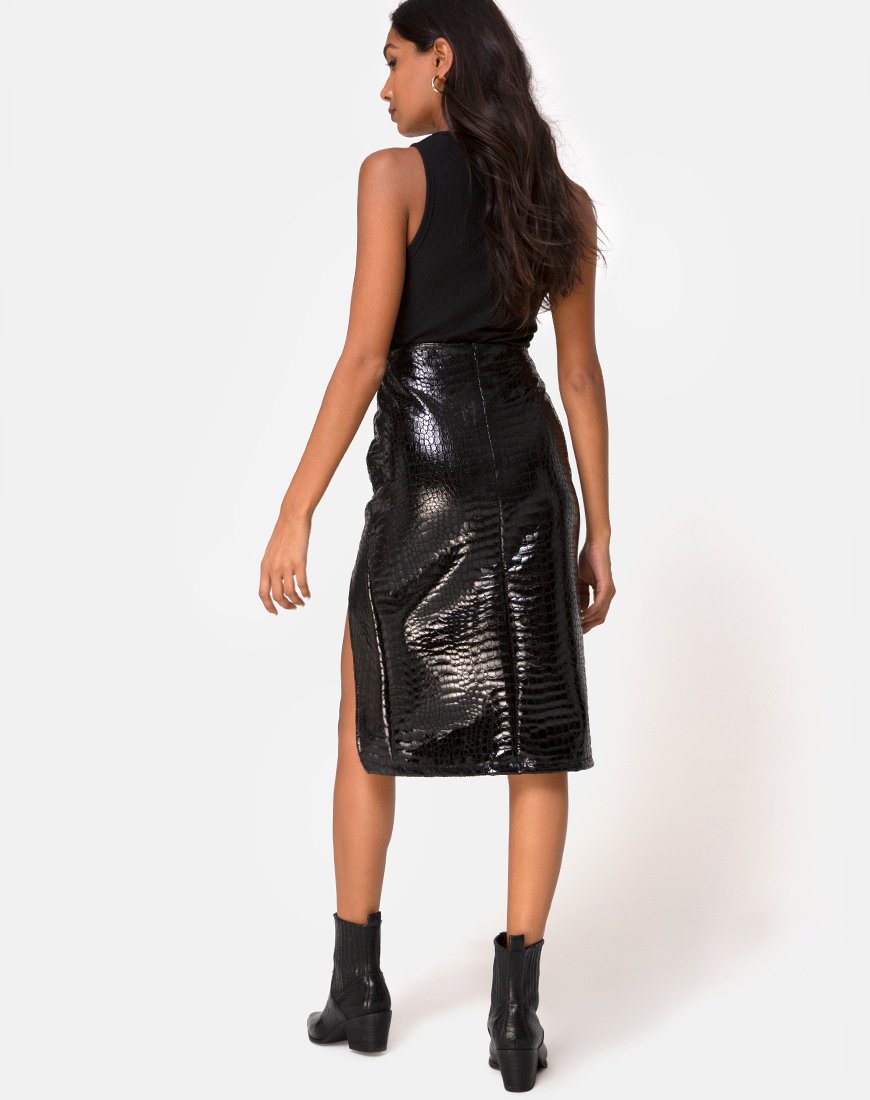 Afbeelding van Sika Midi rok in PU Croco zwart