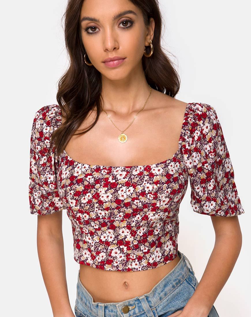 Silvia Top in Bloemencharme Rood