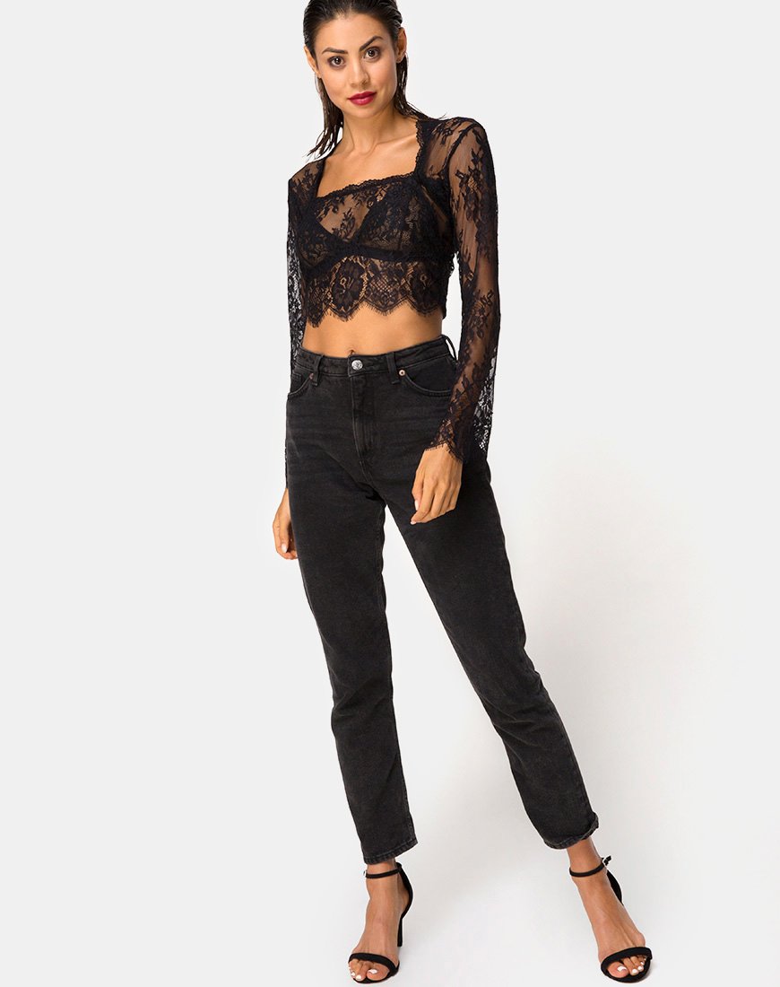 Afbeelding van Sinhor Crop Top in Kant Zwart