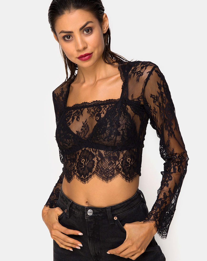 Afbeelding van Sinhor Crop Top in Kant Zwart