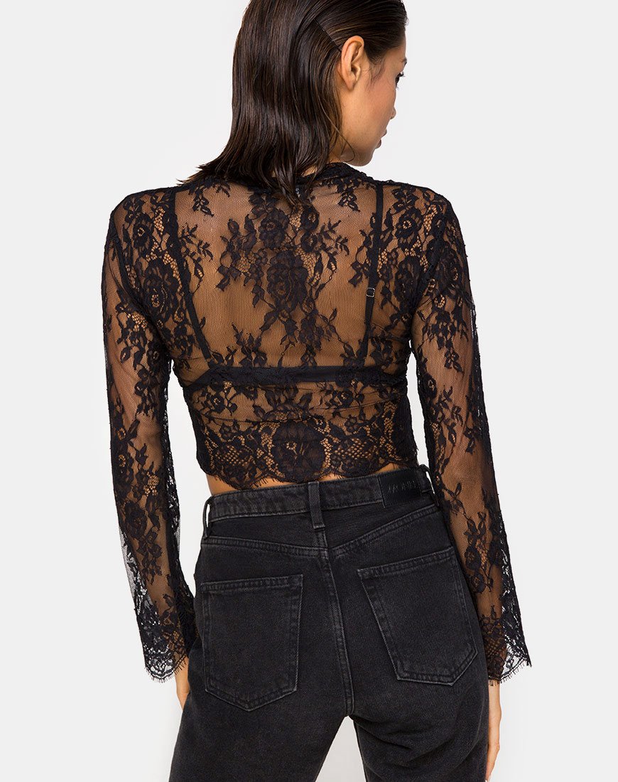 Afbeelding van Sinhor Crop Top in Kant Zwart