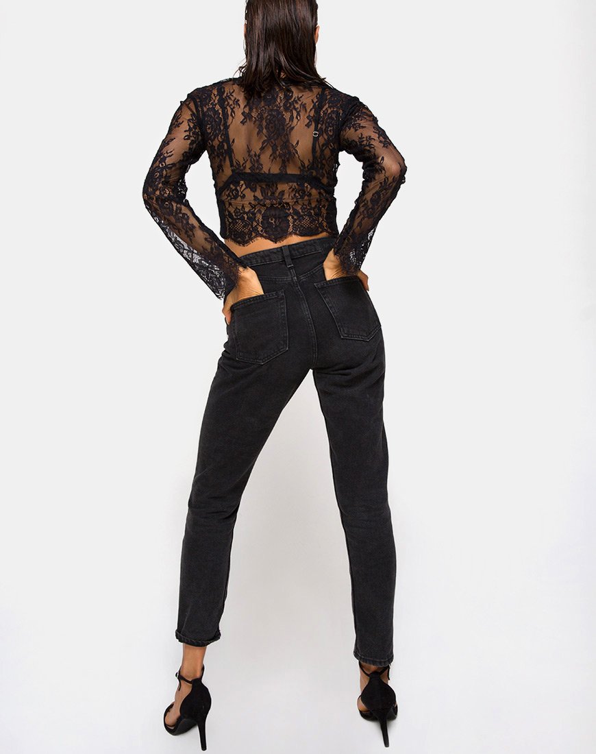 Afbeelding van Sinhor Crop Top in Kant Zwart