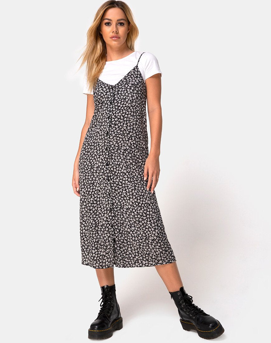 Sini Slip Jurk in Ditsy Rose Zwart