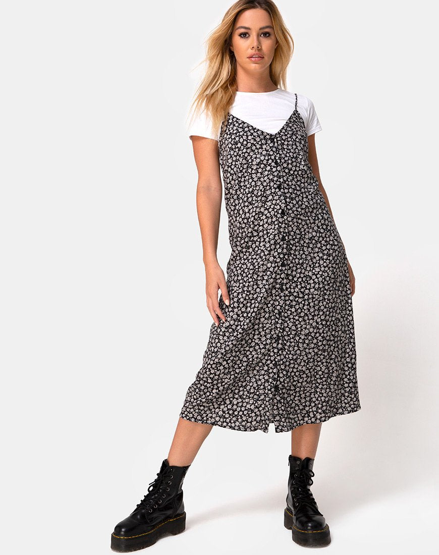 Afbeelding van Sini Slip Dress in Ditsy Rose Zwart