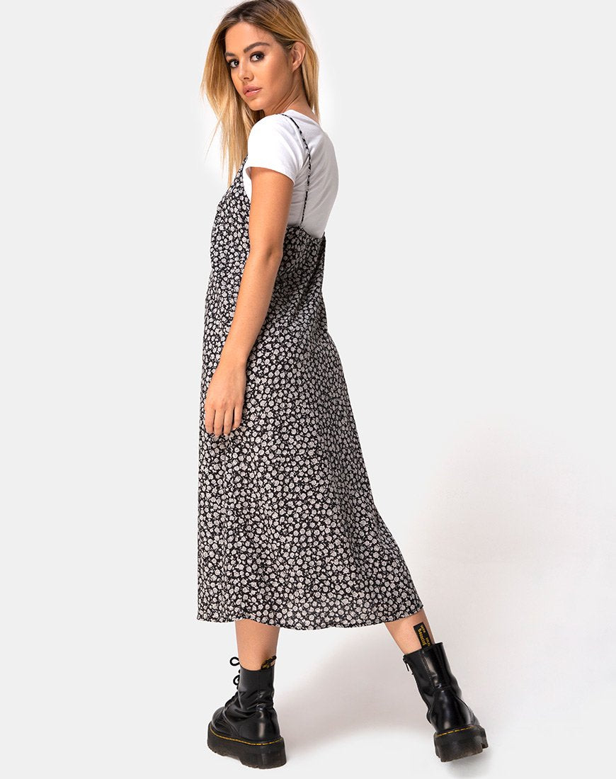 Afbeelding van Sini Slip Dress in Ditsy Rose Zwart