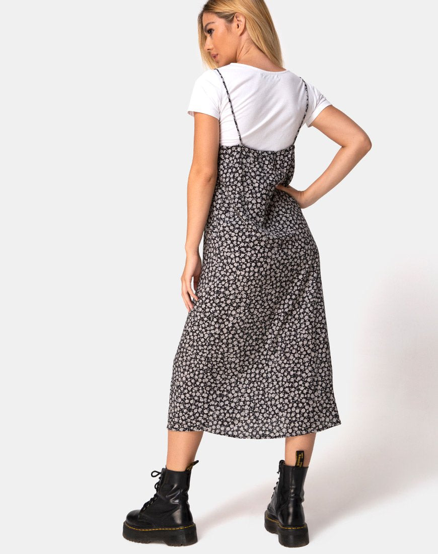 Sini Slip Jurk in Ditsy Rose Zwart