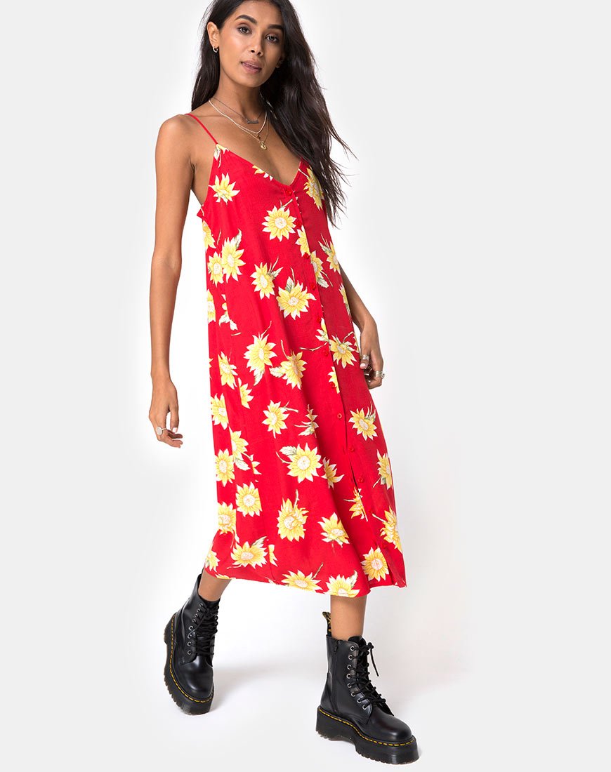 Sini Slip Midi Dress in Zonnige Dagen Rood