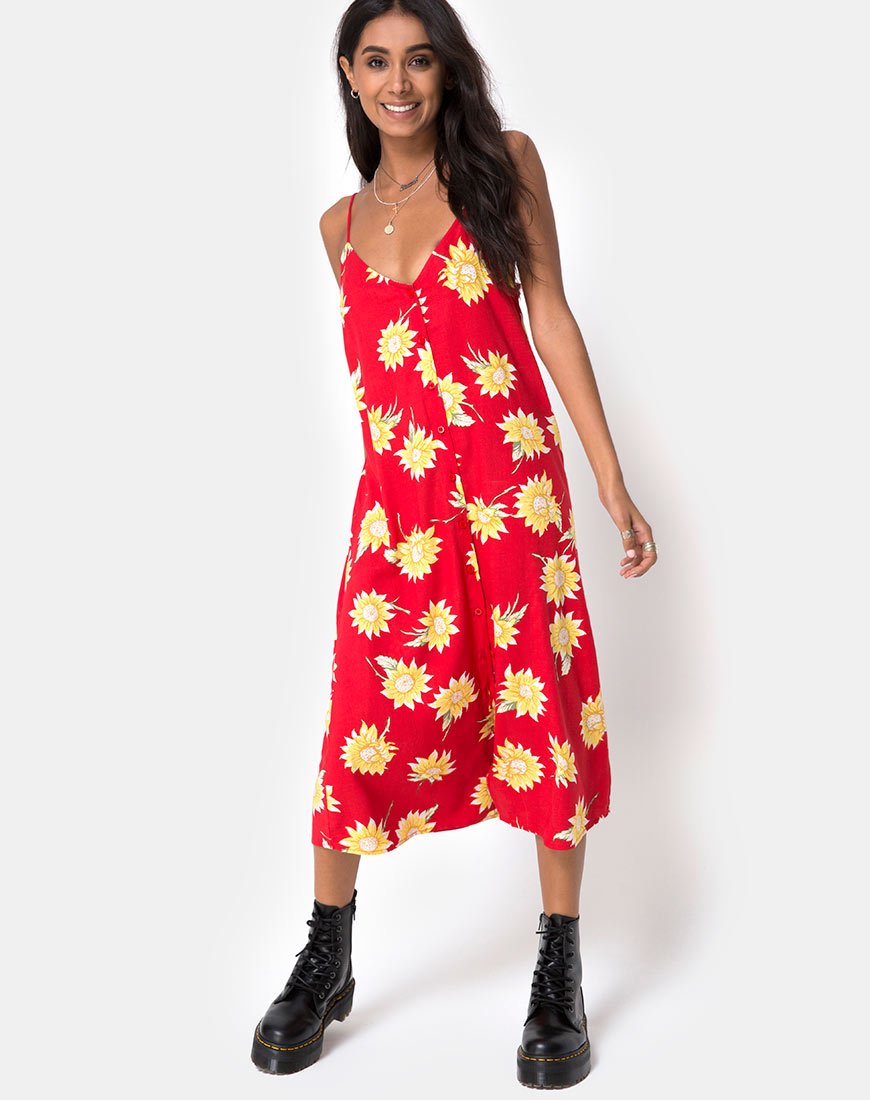 Afbeelding van Sini Slip Midi Dress in Zonnige Dagen Rood