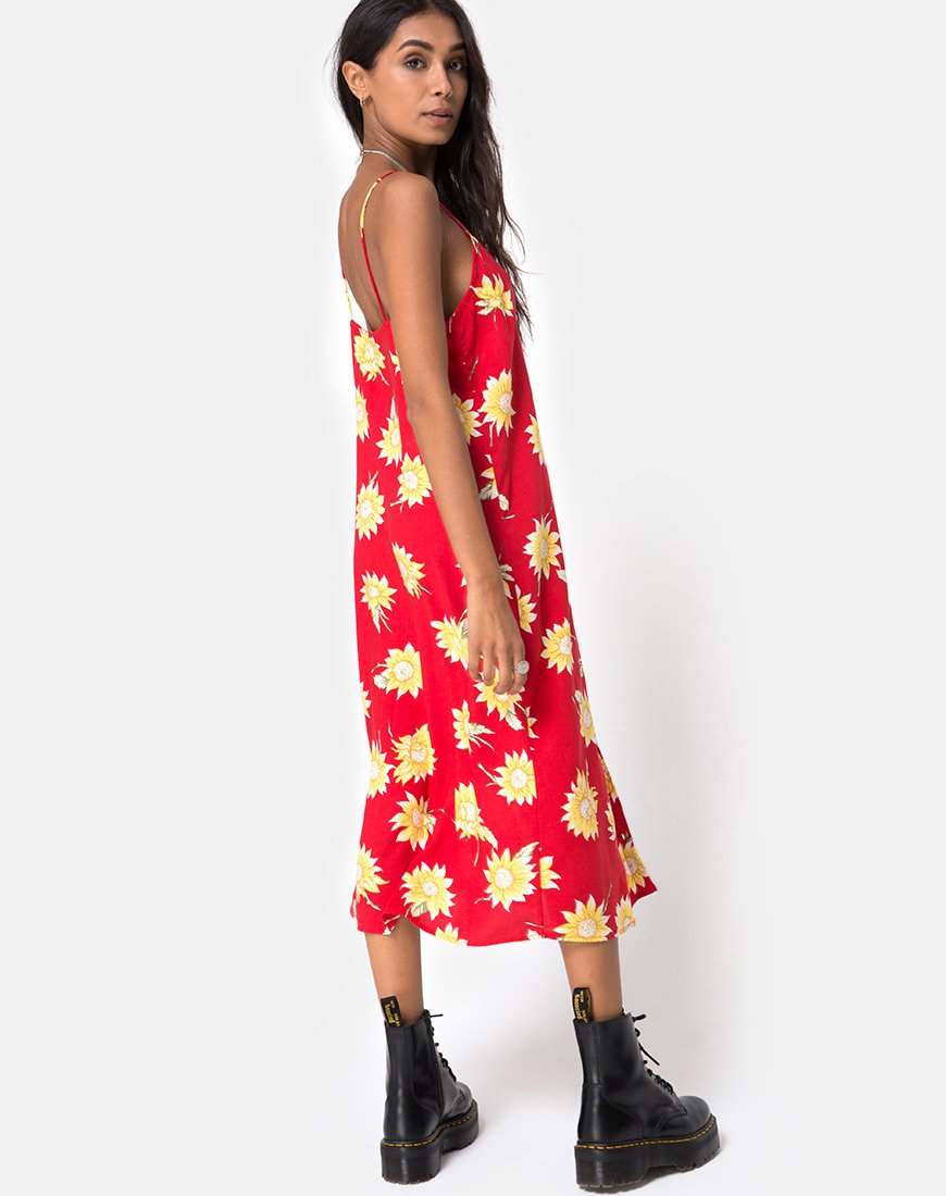 Afbeelding van Sini Slip Midi Dress in Zonnige Dagen Rood