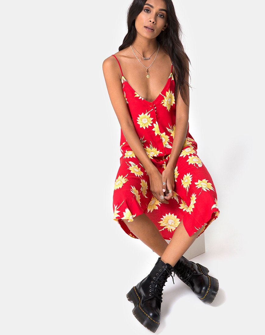 Sini Slip Midi Dress in Zonnige Dagen Rood