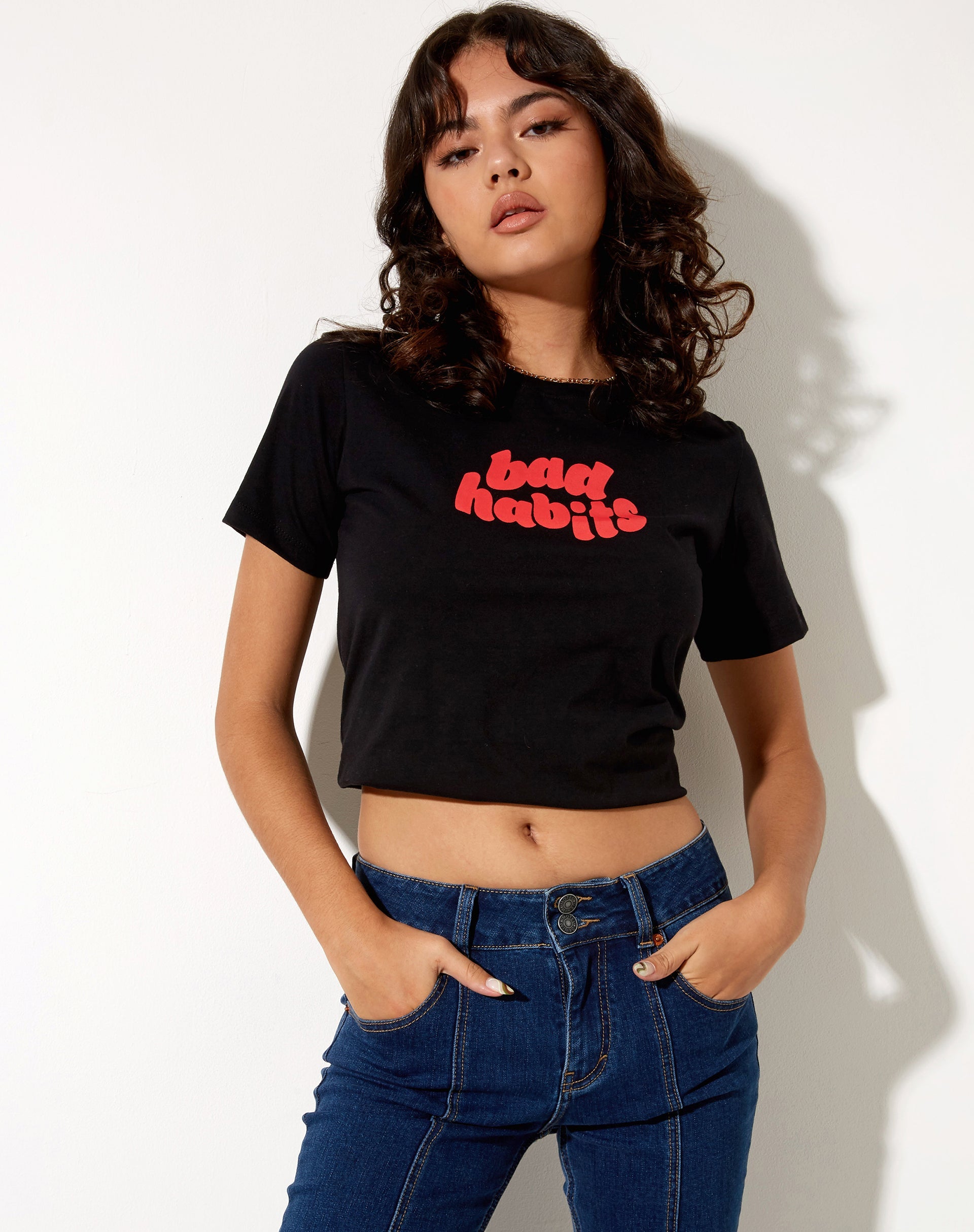 Afbeelding van Shrunk T-shirt in zwart Bad Habits
