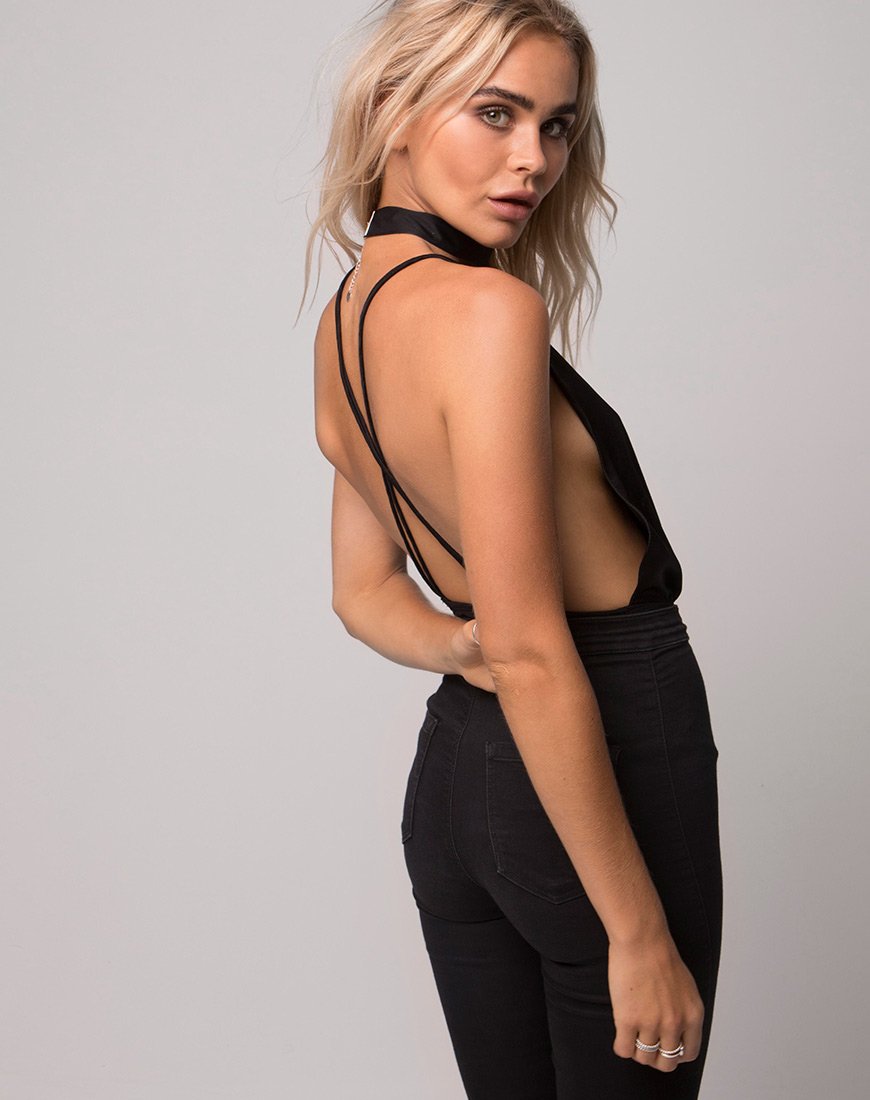 Sloan Plunge Bodice in Satijn Zwart