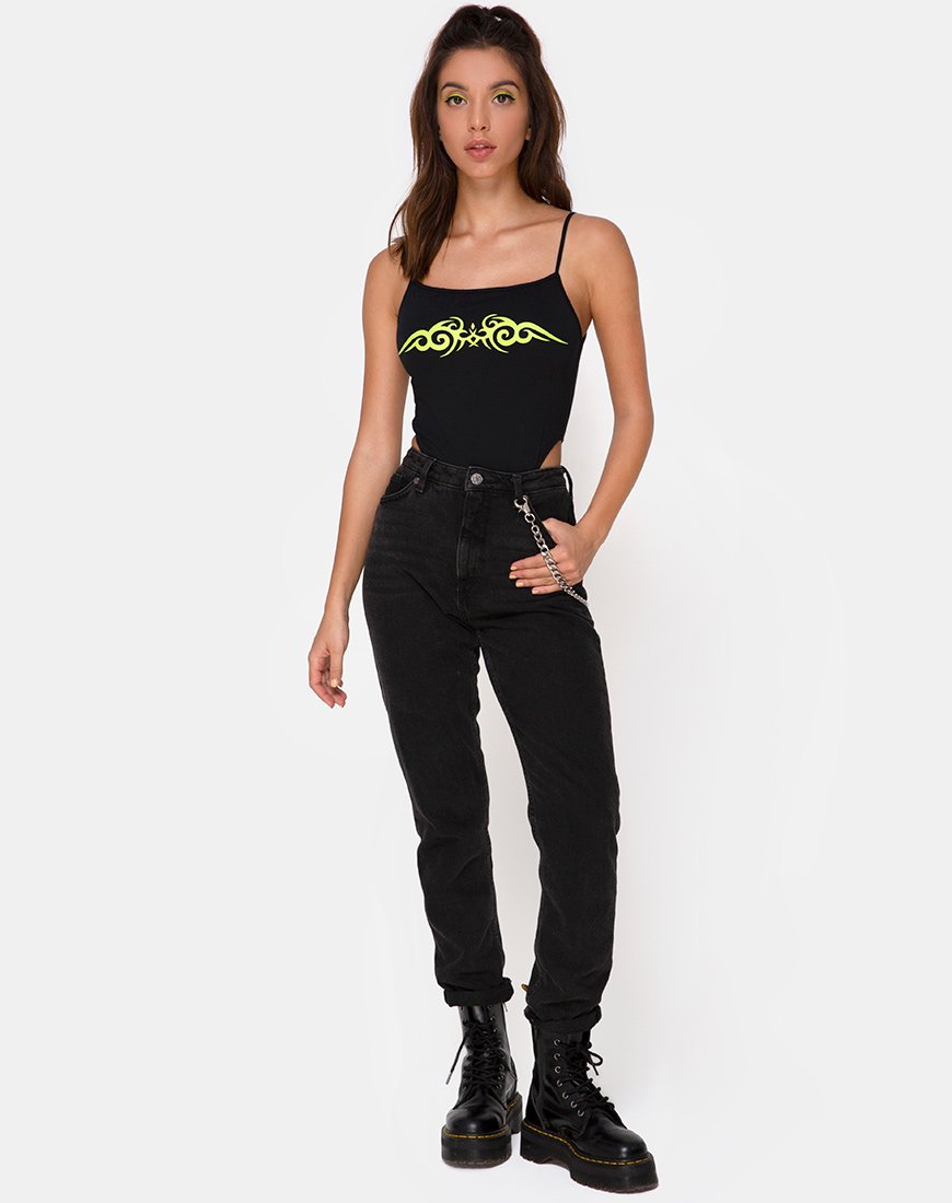Afbeelding van Solemo Bodice in Zwart met Groene Tribal