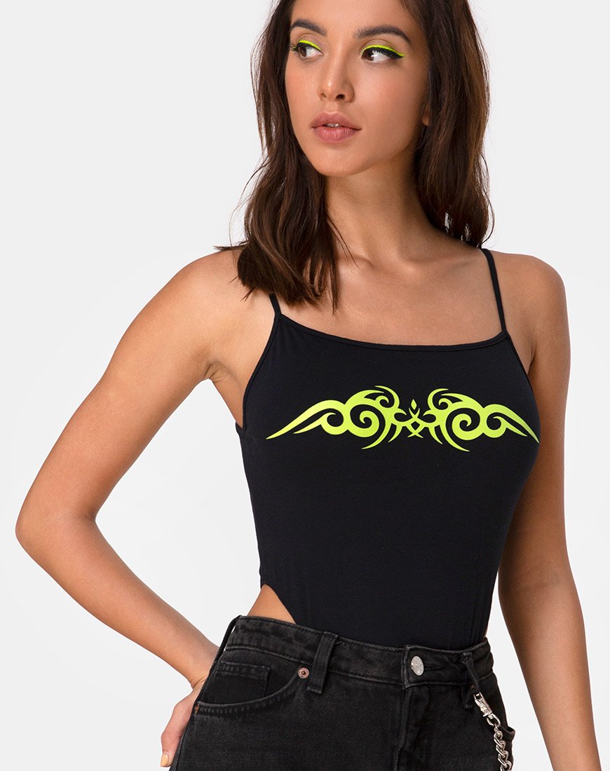 Afbeelding van Solemo Bodice in Zwart met Groene Tribal