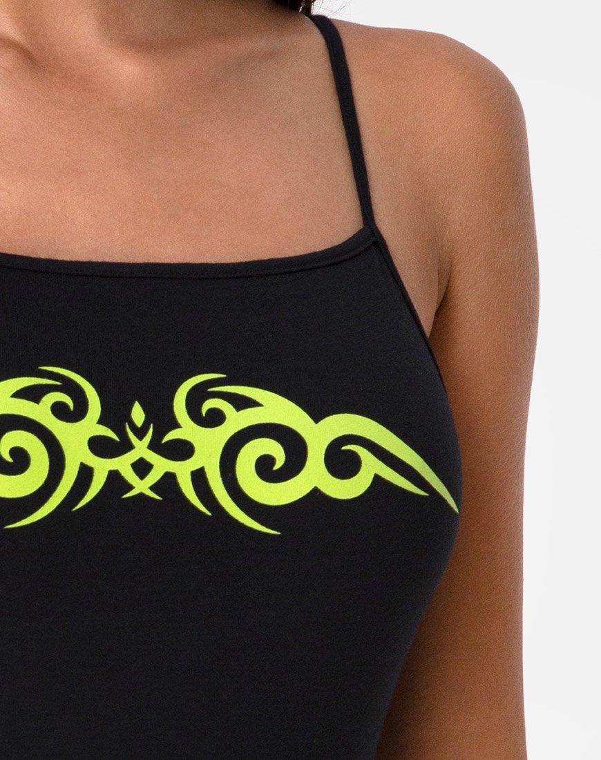 Afbeelding van Solemo Bodice in Zwart met Groene Tribal