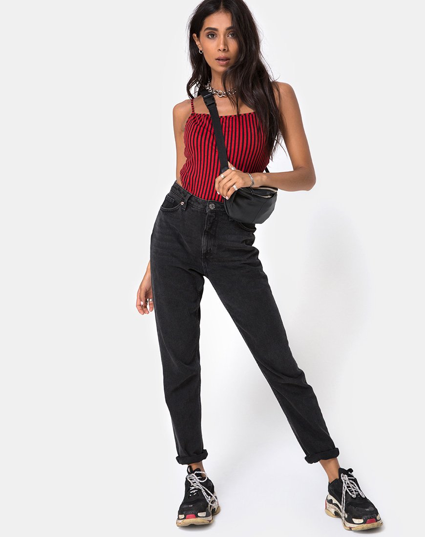 Afbeelding van Solemo Bodice in Mini Stripe Rood en Zwart