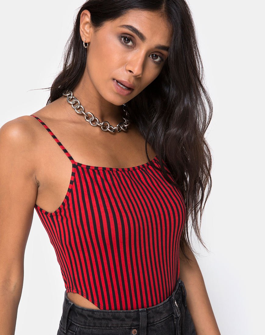 Solemo Bodice in Mini Stripe Rood en Zwart