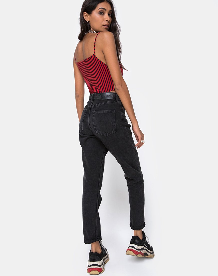Afbeelding van Solemo Bodice in Mini Stripe Rood en Zwart
