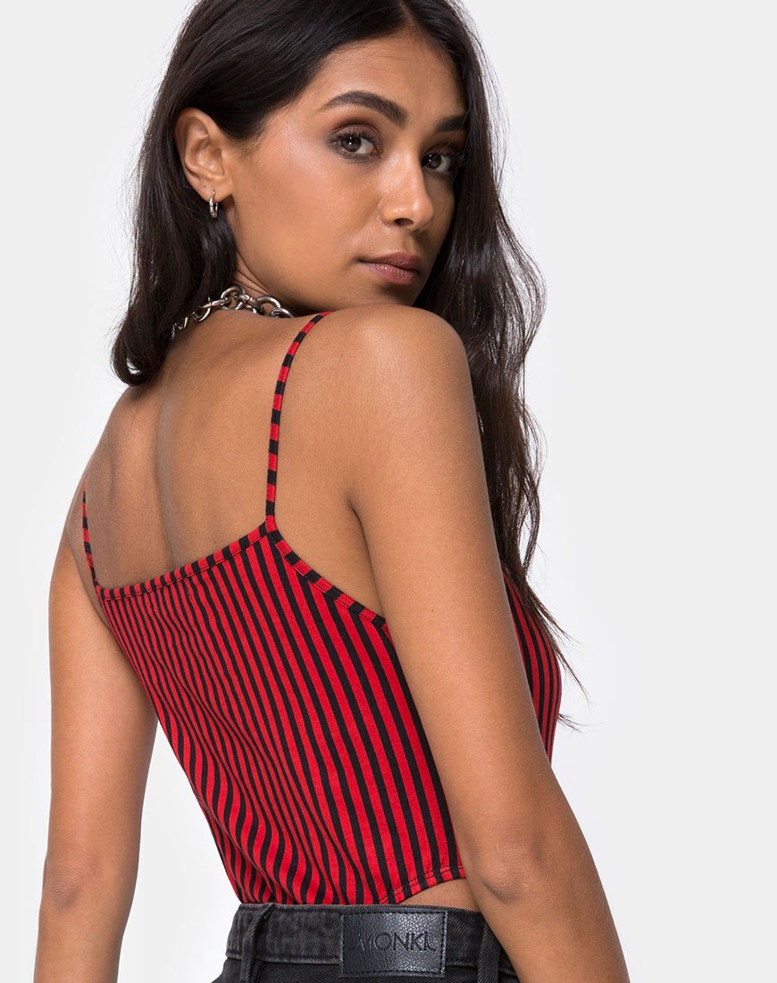 Afbeelding van Solemo Bodice in Mini Stripe Rood en Zwart