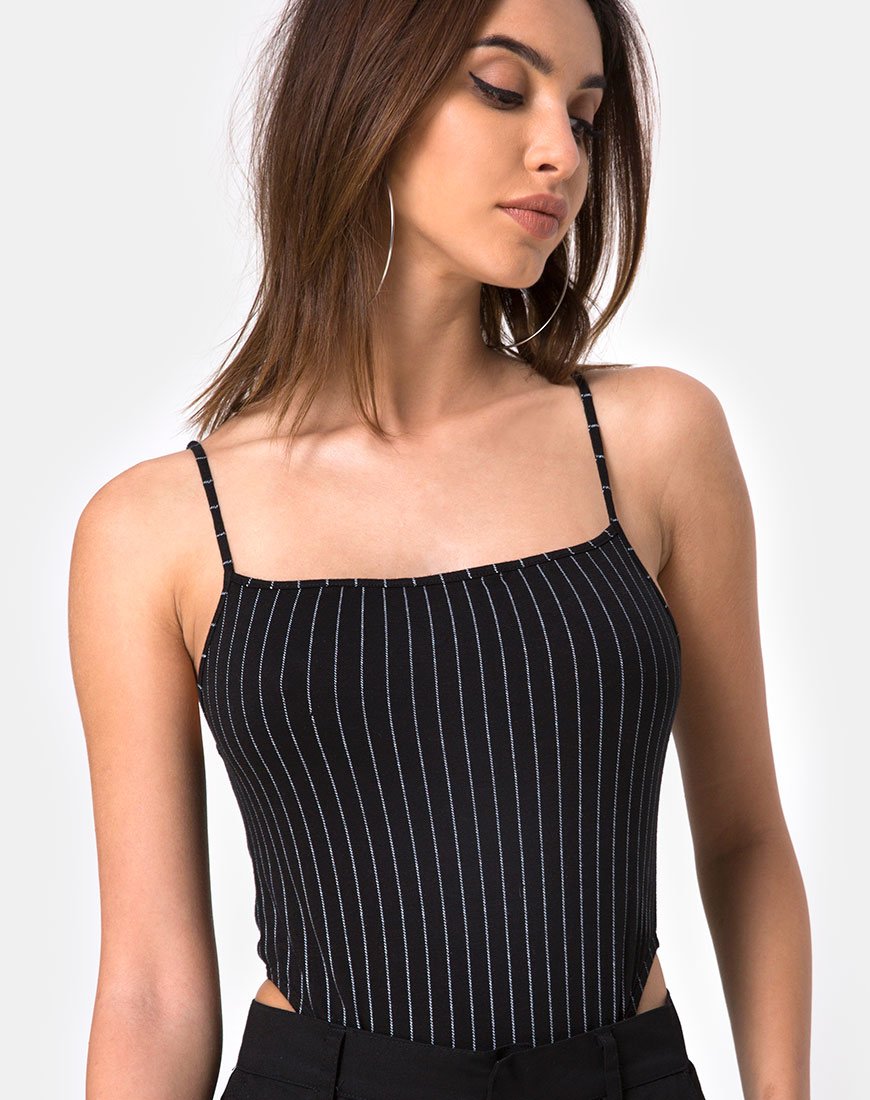 Solemo Bodice in krijtstreep zwart