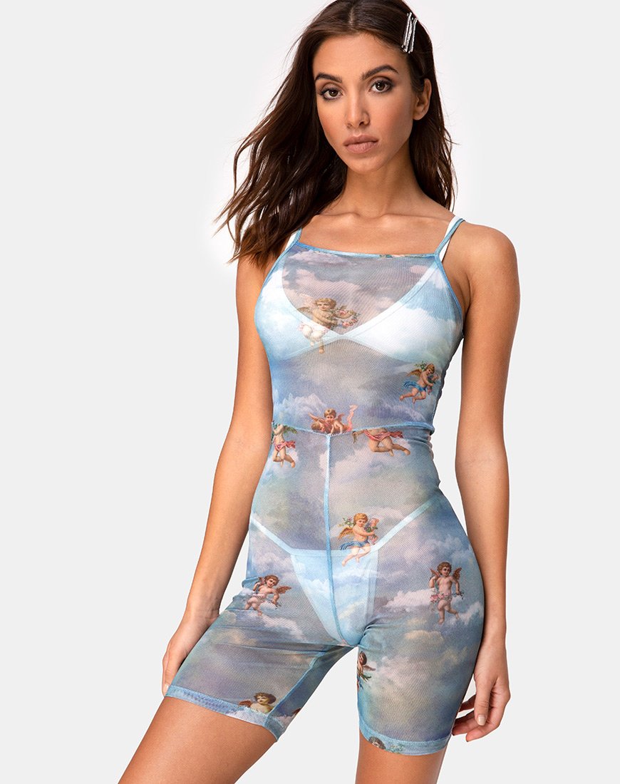 Solina Unitard in Mesh Angel Hemelsblauw
