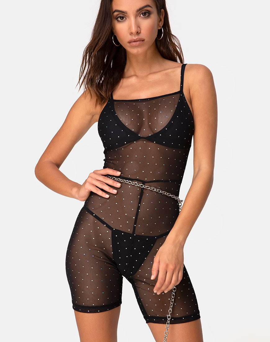 Afbeelding van Solina Unitard in Crystal Net Zwart