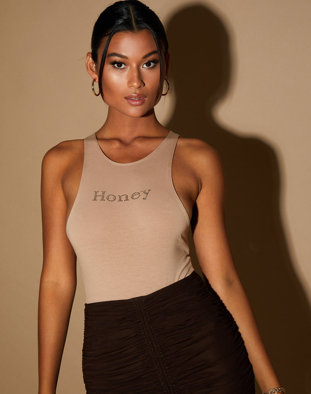 Gavis Bodice in Tan 'Honey' Diamante in Goud