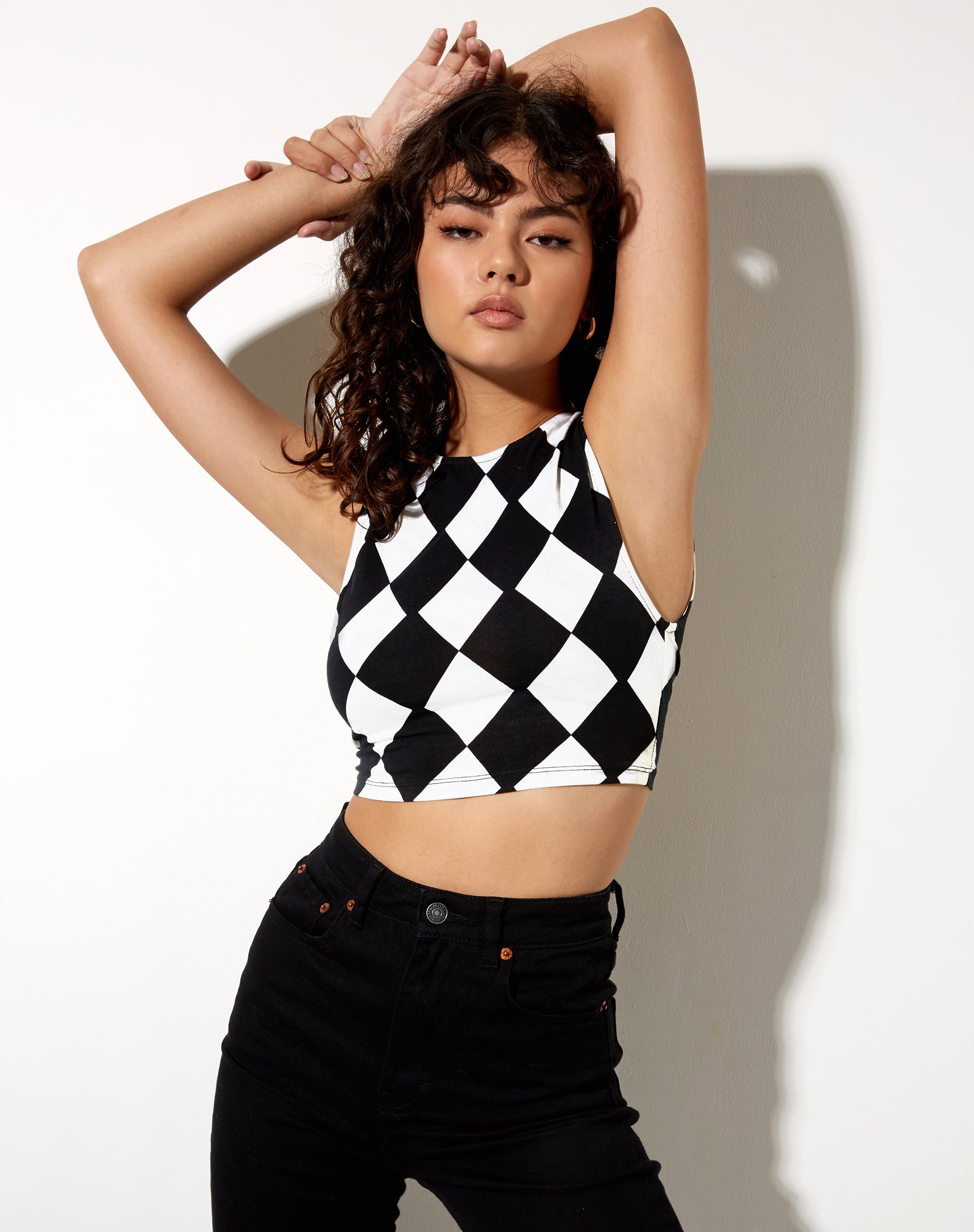 Afbeelding van Sude Crop Top in Harlekijn zwart-wit