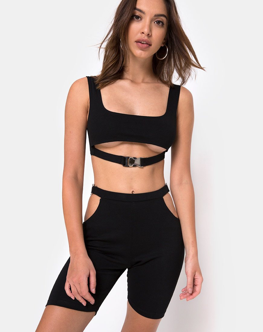 Sula fietsshort in zwart met zilveren clips