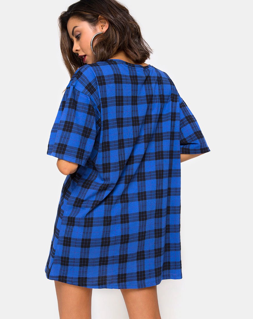 Afbeelding van Sunny Kiss T Shirt Jurk in ruitblauw