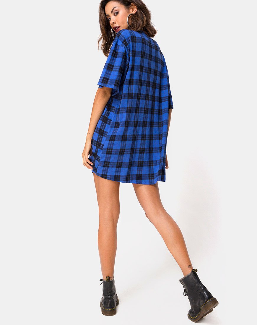 Afbeelding van Sunny Kiss T Shirt Jurk in ruitblauw