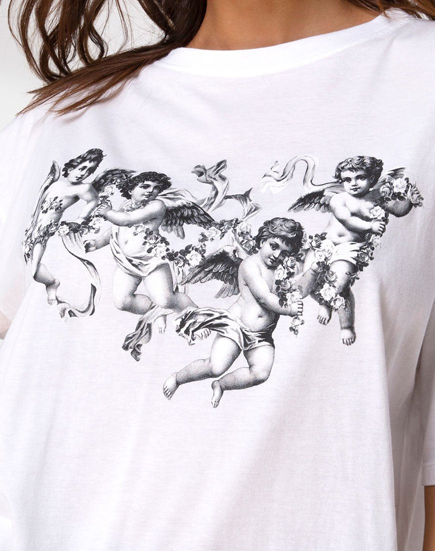 Afbeelding van Zonnig Kusje T-shirt in Wit met Cherubijn