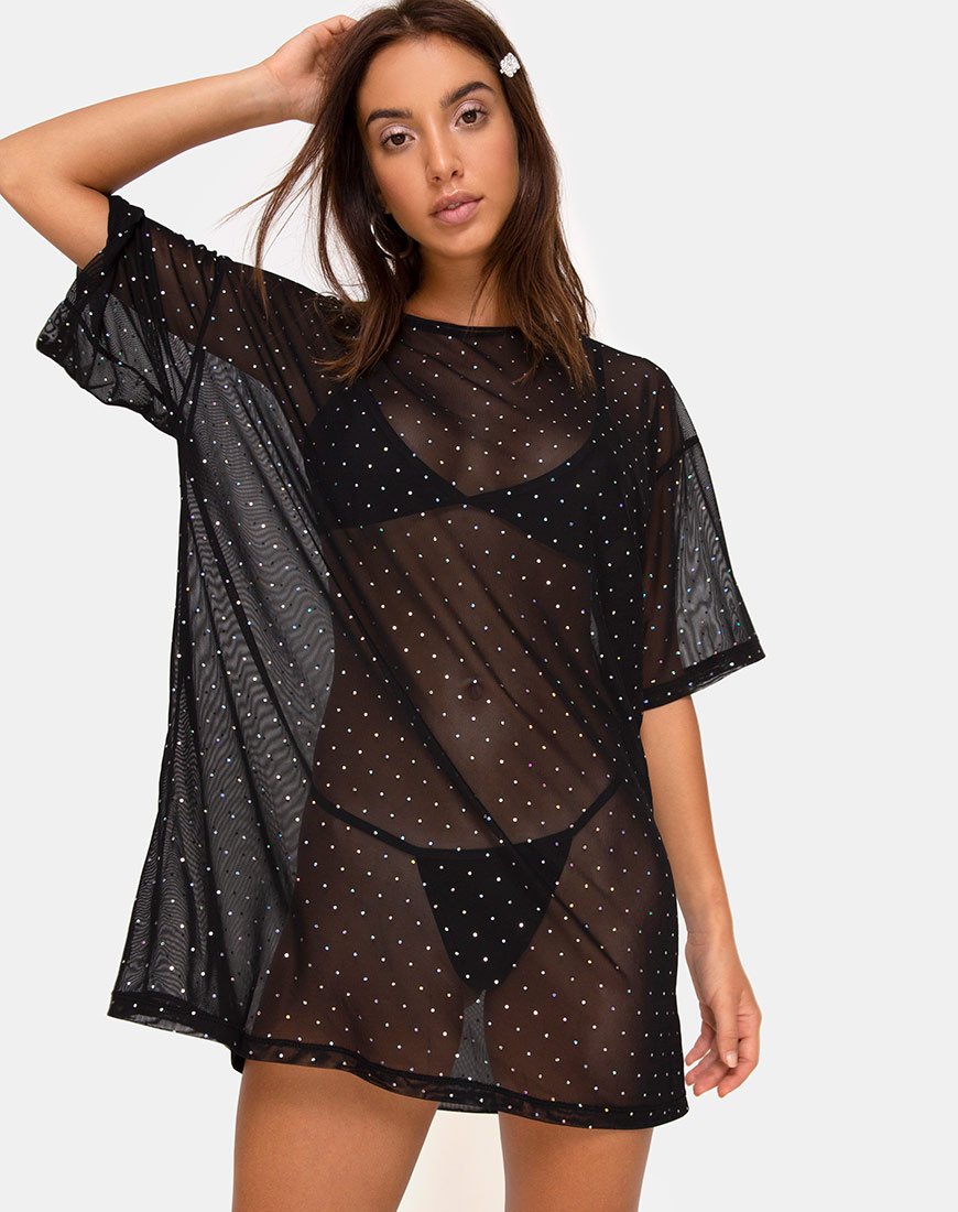 Afbeelding van Sunny Kiss T-shirt in Crystal Net Zwart