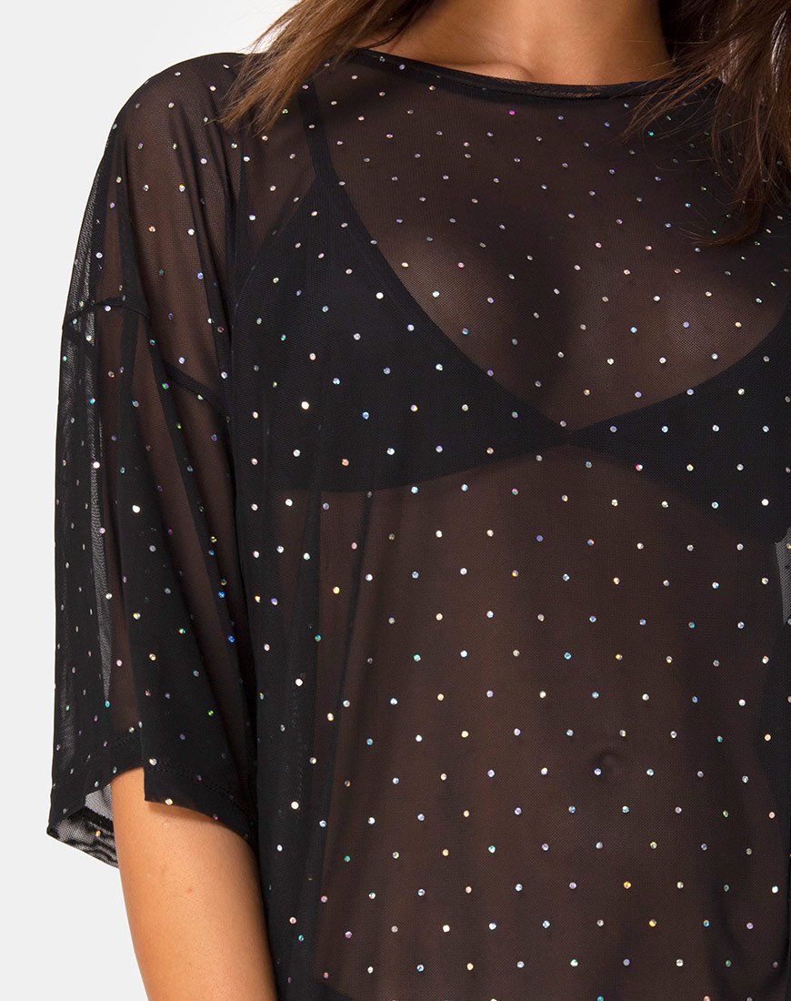 Afbeelding van Sunny Kiss T-shirt in Crystal Net Zwart