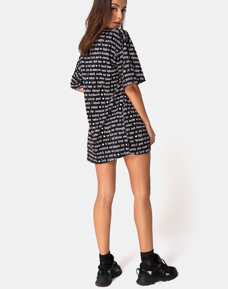 Afbeelding van Sunny Kiss T-shirt in zwart met Love At First Swipe print