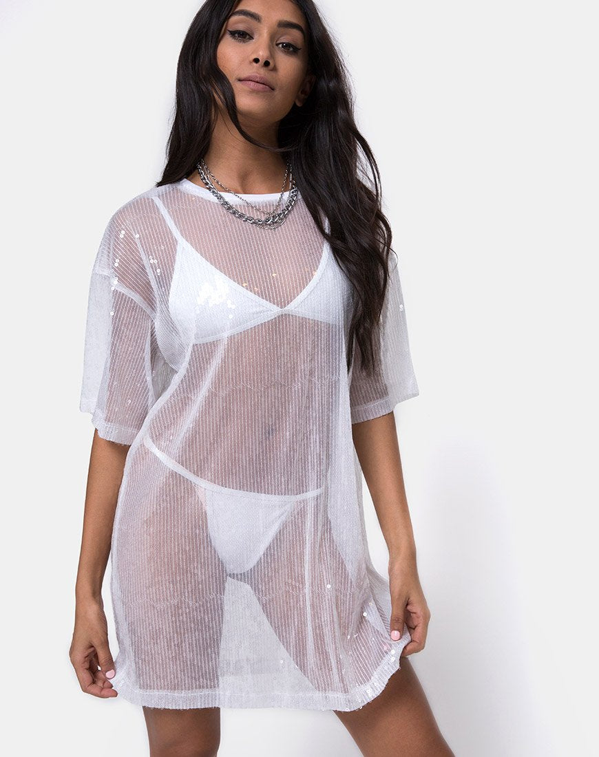 Sunny Kiss T-shirt in transparant wit doorzichtig lovertje
