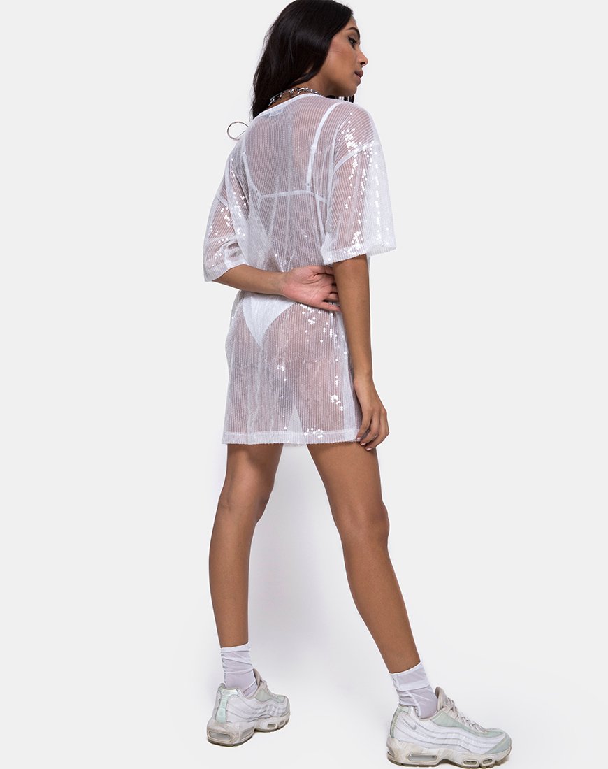 Afbeelding van Zonnig kusje T-shirt in transparant wit doorzichtig lovertje