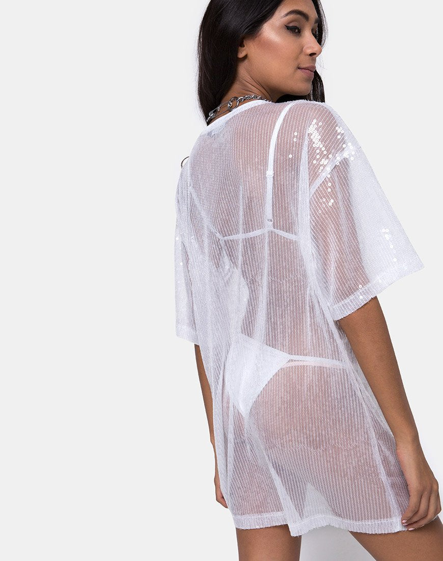 Sunny Kiss T-shirt in transparant wit doorzichtig lovertje