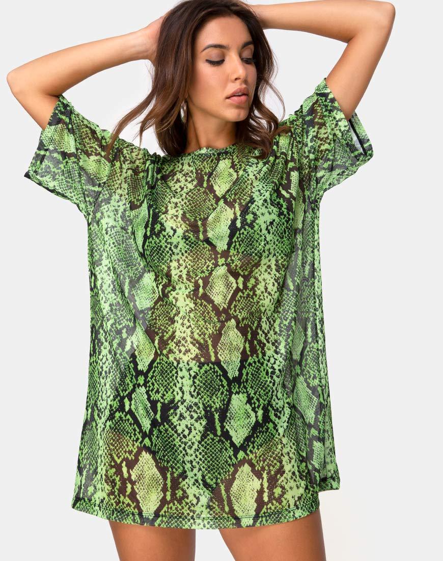 Sunny Kiss Oversize T-shirt in Slime Lime Snake Mesh