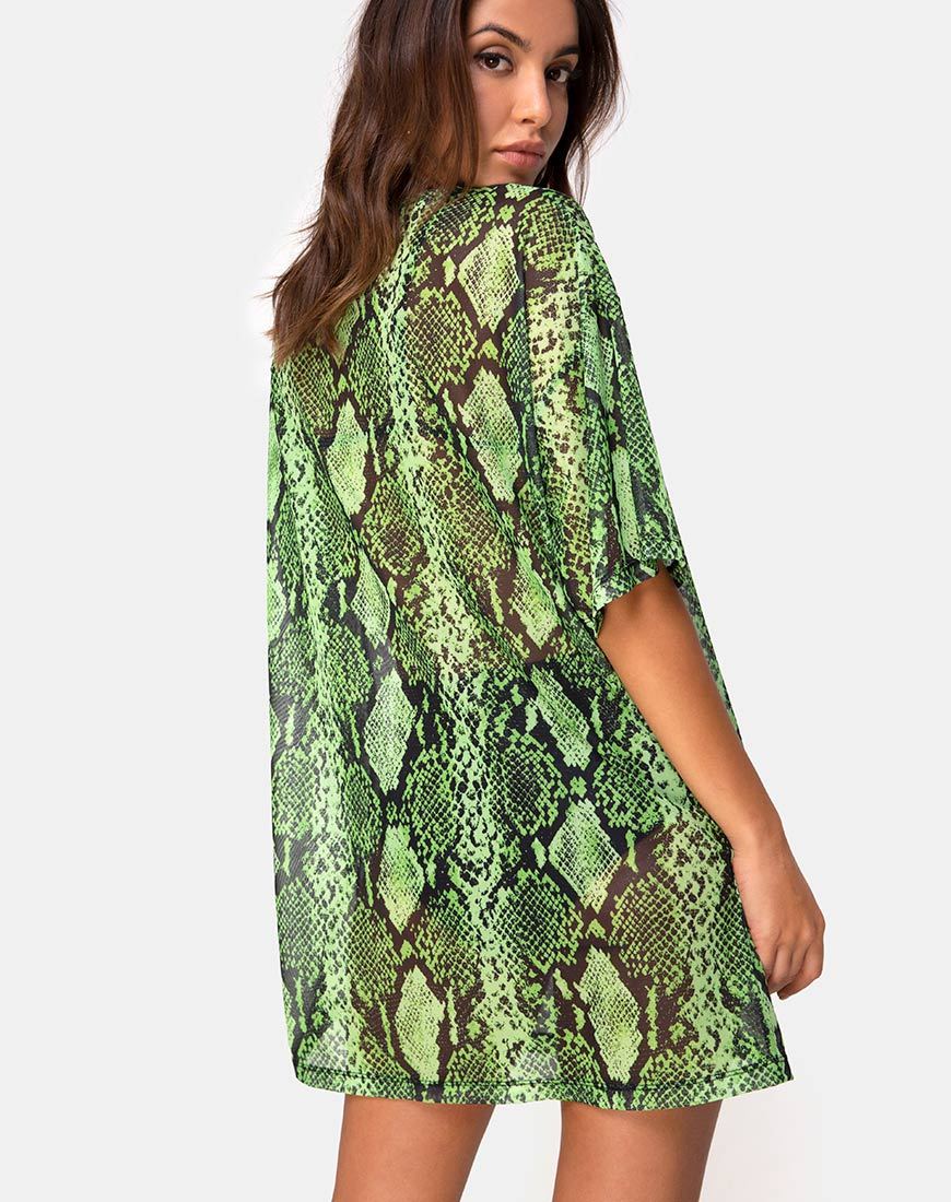 Sunny Kiss Oversize T-shirt in Slime Lime Snake Mesh